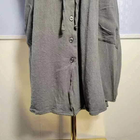 Thread + Supply Large Dark Gray Collared Short Sleeve Button Midi Casual Dress - Picture 4 of 11
